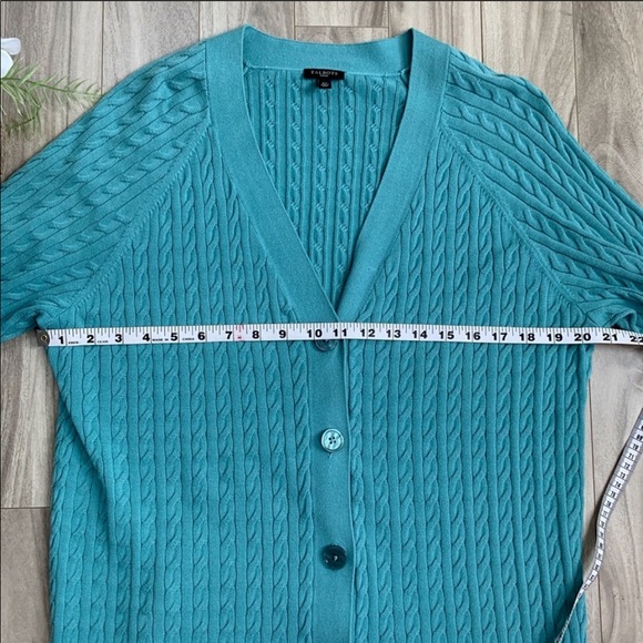 Talbots Light Teal Cable Knit V-Neck Cardigan - Picture 4 of 9